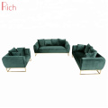 Modern Living Room Designs I Shaped Small Settee Wooden Frame Stainless Steel Sectional Upholstery Fabric Dark Green Sofa